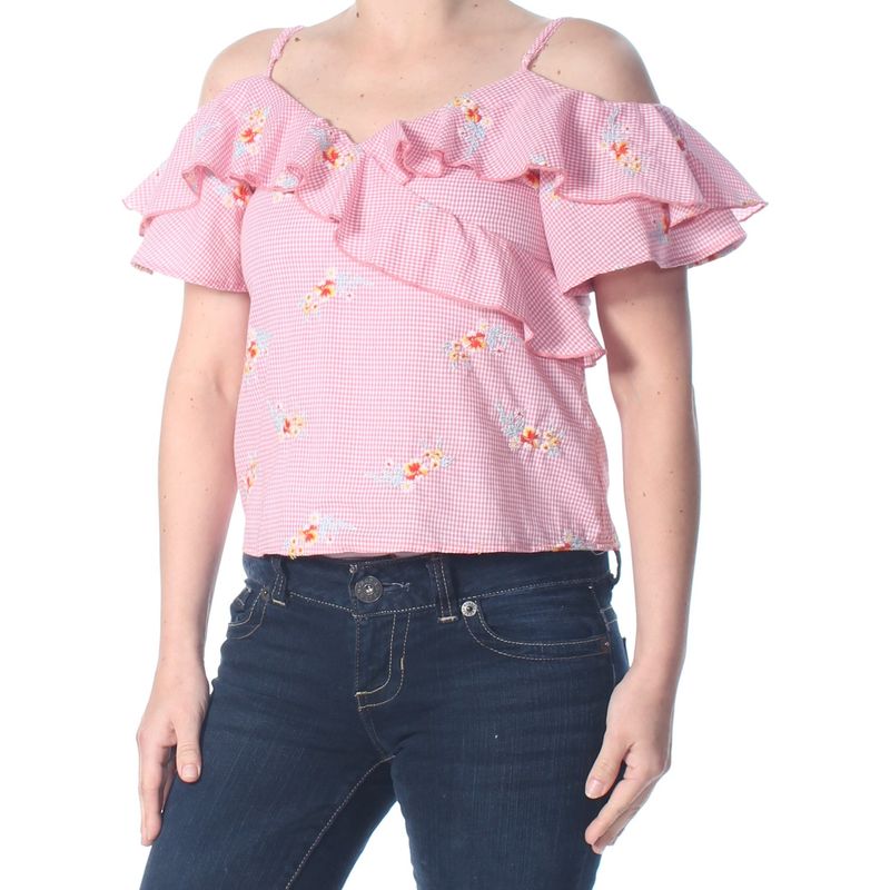 Gypsies & Moondust Womens Top Red Short Sleeve V Neck Juniors Xs